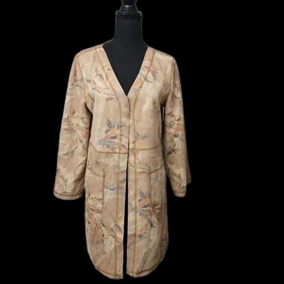 Solitaire by Anthropologie, Tan Floral Duster/Jacket, Faux Suede, Sz L NWT - Picture 1 of 5
